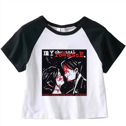 My Chemical Romance Graphic Crop Top Girl Cyber Y2K Kawaii Fashion Harajuku Crop Top Summer Sport T-Shirt Jogging Short Sleeve