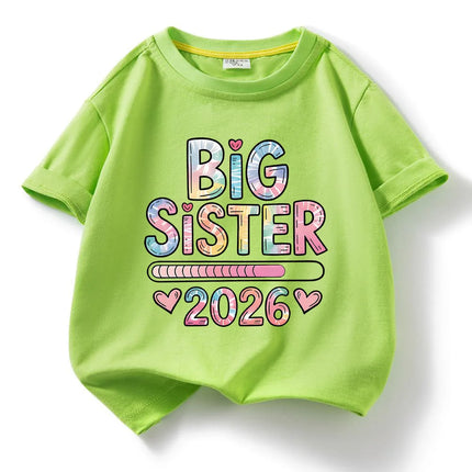 2026 new model Kids Cotton Short Sleeve Tee T-shirt Big Sister Pattern girls t-shirts girls tops Short sleeve