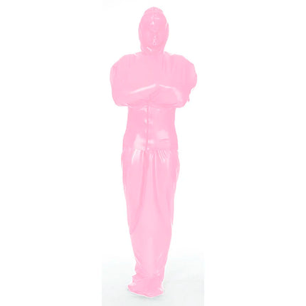 Exotic Wetlook PVC Leather Full Catsuit with Wide Belt Unisex Bondage-Sack Hooded Bodysuit Fetish Sexy Body Bag Sleepsack Custom