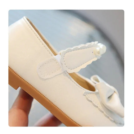 Toddlers Girls Leather Shoes Little Kids Casual Flats Princess Sweet with Pearls Beading Bow-knot 2024 Dress Party Shoes Soft
