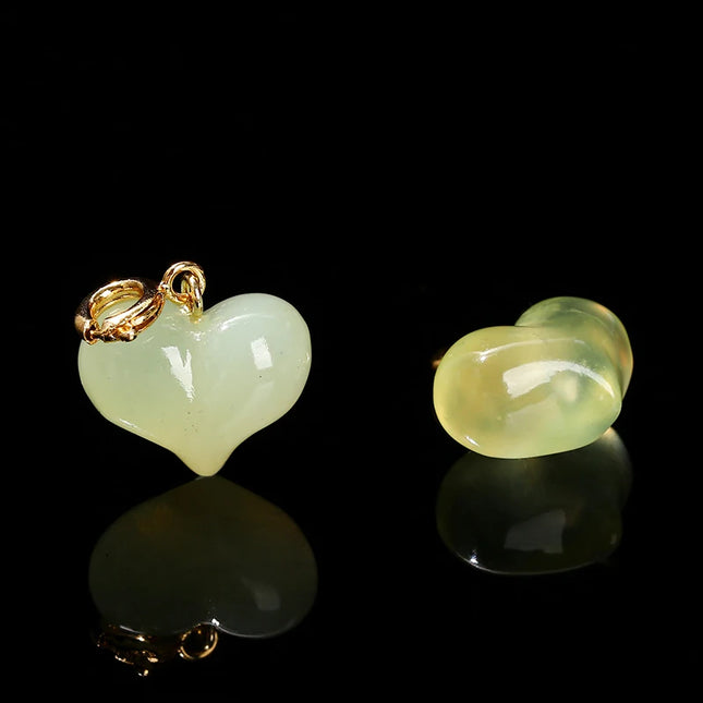 1 Pc Natural Stone Light Green Jade Heart Shape Bead Random Color Pendant For Jewelry Making Diy Necklace Bracelet Accessory