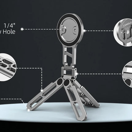 CAMOLO MG-05 Magnetic Phone Holder Magsafe Tripod w/ Arca-Swiss Cold Shoe for Phone Vlog Foldable Desktop Phone Mount for Travel