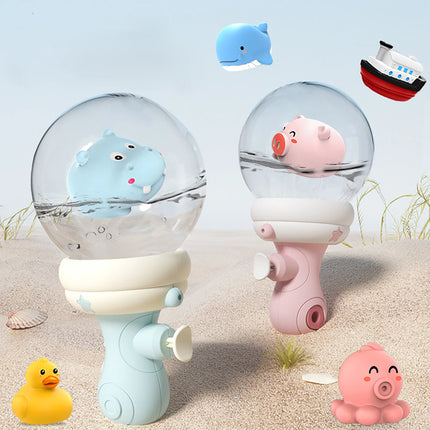 Playing with water spray gun, children's glowing water gun in summer, press water gun, indoor and outdoor interaction