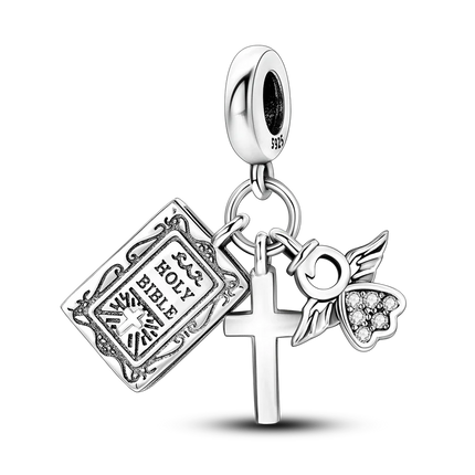 925 Silver Color Star Moon Heart Safety Chain CZ Beads Angle Wing Pendant Fit Bangle Charms Bracelet DIY Women Original Jewelry
