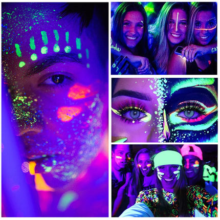 6pcs Glow in the Dark Face,Body Paint Set,Shimmer Liquid Eyeliner, Neon Fluorescent Makeup Sticks for Halloween,Music Festivals