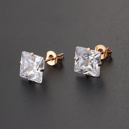 Classic Stainless Steel Square Crystal Zirconia Studs Earrings For Women/Men 4 Prong Tragus Cartilage Earring Trend Jewelry 2023