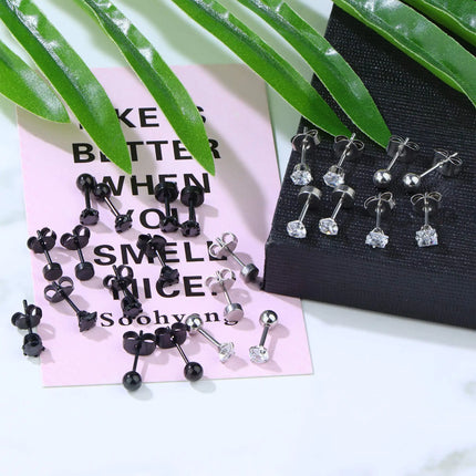 3-8mm Small Black Silver Color Earrings Stone CZ Crystal Ear Studs Surgical Steel Cubic Zirconia Helix Earring Women Accessories