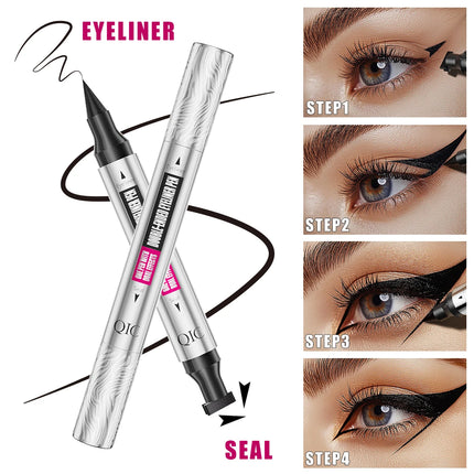 QIC Dual Tip Eyeliner Stamp Pen - Waterproof, Quick-Dry, Long-Lasting & Smudge-Proof for Beginners, Natural Look with Black