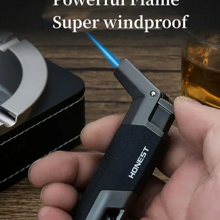 HONEST Outdoor Adventure BBQ Windproof Turbo Jet 1300 C Turbo Torch Cigar Lighter Keyring Gas Lighter Men's Smoking Gadget