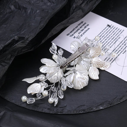 Crystal Pearl Flower Hairpin Wedding Guest Headdresses White Shell Flower Hair Clip Barette Hair Woman Wedding Hair Accessories