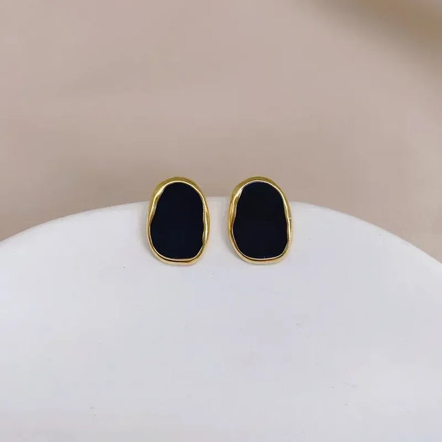 New Street Style Black Square Stud Earrings for Women Minimalist Korean Fashion Geometric Enamel Big Earring Jewelry Girl Gift