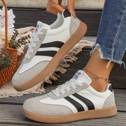 Lightweight Comfortable Sneakers Fashion Striped Lace-Up Sports Shoes Women's Casual Breathable Low-Top Rubber Outsole Sneakers