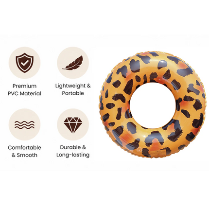 1PC Leopard Print Inflatable Swim Ring, Adult Pool Float, Animal Pattern Swimming Summer Beach Water Toy Pool Party Ring