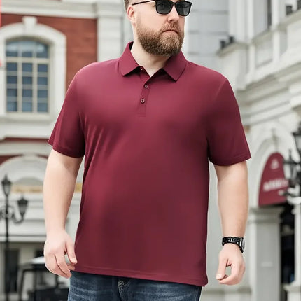 1-piece set of men's plus size summer ultra-thin breathable solid color lapel short sleeved polo shirt, polo shirt. Hand knitted