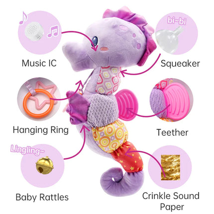 1pc baby soothing toy seahorse plush toy, sleeping, traveling, riding,  car hanging early education interactive puzzle plush toy