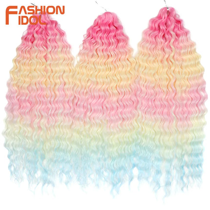 22 inch Curl Hair 300g/3pcs Water Wave Twist Crochet Hair Synthetic Braid Hair Ombre Blonde Deep Wave Braiding Hair Extensions