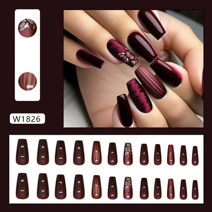 Thousands Stars 24 Pcs Press on Nails Pink Nail Polish Glossy Artificial Finger Manicure Reusable False Nails for Women