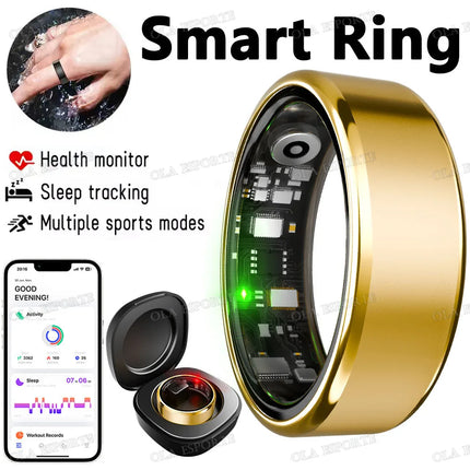New R09 Smart Ring Men Women with Charging Case,Heart Rate Blood Oxygen,Skin Temperature Monitor,5ATM Waterproof For Android IOS