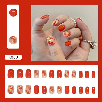 Thousands Stars 24 Pcs Press on Nails Pink Nail Polish Glossy Artificial Finger Manicure Reusable False Nails for Women