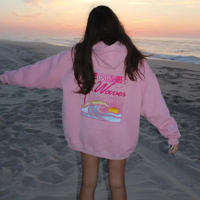 Combhasaki Women's Y2K Cute Loose Fit Sweatshirts Aesthetic Letter Embroidered Hooded Long Sleeve Oversized Pullover Casual Tops