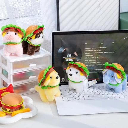 Ultra-Soft PP Cotton Burger Animal Plushie Short Fabric Exquisite Embroidery Kawaii Foodie Key Chain Vivid Realistic Colors