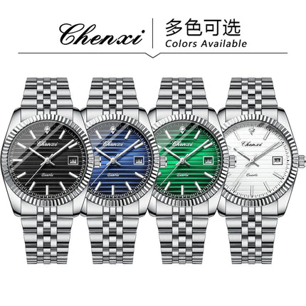 CHENXI 004D Fashion Original Classic Watches for Men Stainless Steel Band Quartz Date Display Male Sport Waterproof Wristwatch