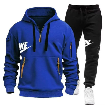 Men Autumn Winter Warm 2 Piece Tracksuit Zipper Hoodie Sweatshirt & Pants Set Casual Sports Jogging Outfit For Male Daily Outdoo