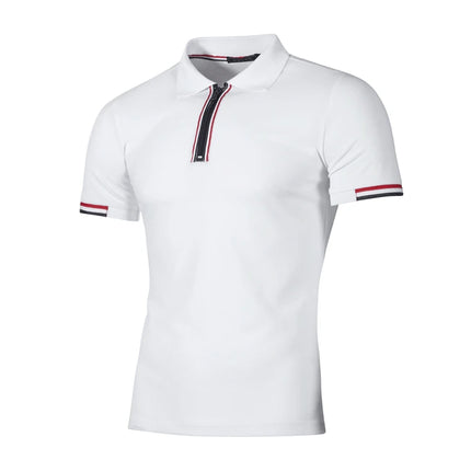 Summer New Men's Patchwork Color Contrast T-shirt, Men's Youth Casual Slim Fit Half Zippered Breathable Short Sleeved POLO Shirt