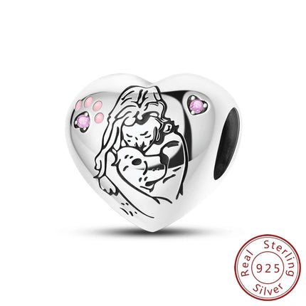 Original 925 Sterling Silver Charm Bead Balloon Poodle Cute Puppy Heart Charm Fit Bracelet Bangle Pendant Women DIY Jewelry Gift