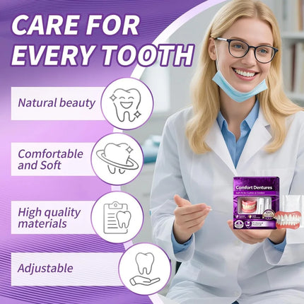 Full Set Natural Dentures Upper & Lower Silicone Fake Teeth Braces Comfort Fit Instant Smile Oral Care For Men Women