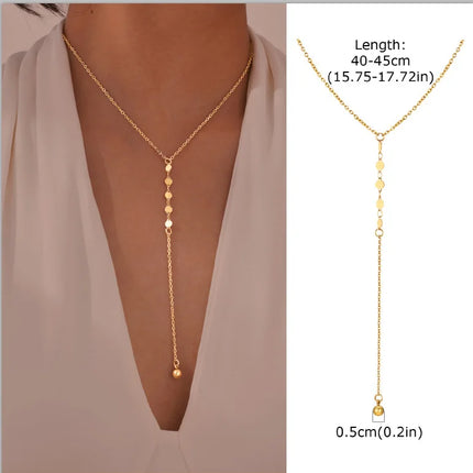 Gold Plated Stainless Steel Lariat Necklace, Dainty Long Layered Necklace for Women Girls, Y-Shaped Drop Pendant