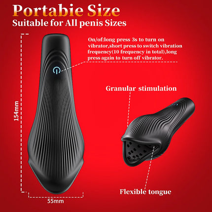 Powerful Vibrating Tongue Licking Vibrator Male Glan Massager Delay Stamina Trainer Oral Sex Climax Masturbation Sex Toy for Men