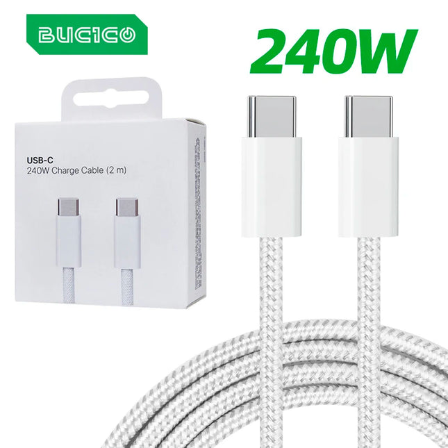 240W USB C to C Charger Cable Type C Fast Charging Braided PD Cable for iPhone 15 16 17E 17 Max iPad Air MacBook Pro ASUS DELL