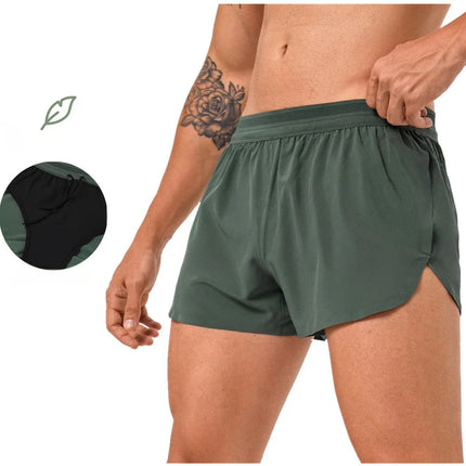 Mens Ice Silk Double Deck Shorts Quick Dry Solid Color Running Fitness Sports Casual Jogging  Summer Breathable Sweatpants Short