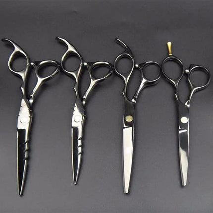 Japan 440C Titanium Qlating Barber Professional Scissors for Hairdresser 5.5 / 6.0 Cutting Thinning Black Hair Scissor Shears