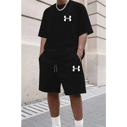 Men's Summer Casual Sporty Suit Set Short Sleeve Shirt Sports Shorts Two Piece Active Wear Gym Fitness Tracksuit Clothing Sets