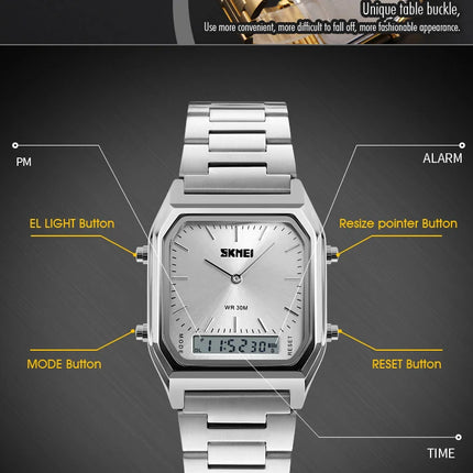 SKMEI Luxury Digital Quartz Watch for Men Sports Chronograph Waterproof Mens Wristwatches Stainless Steel 1612 reloj hombre 1220