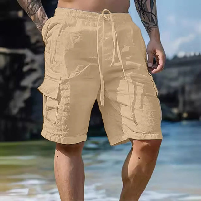 Summer Fashion Loose White Cargo Shorts Men's Handsome Streetwear Beachwear Solid Color with Pockets Shorts Workout Pants 2024