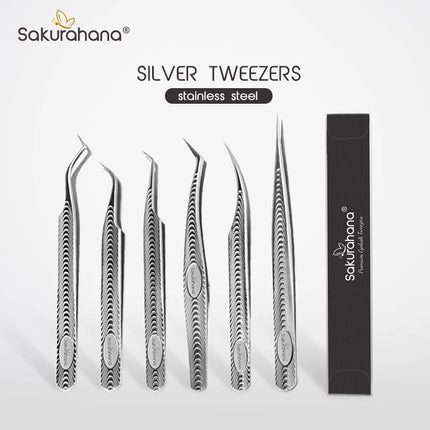 SAKURAHANA Anti-Static Eyelash Tweezers Professional High Precision Volume Extension Stainless Steel Anti-slip Makeup Tool