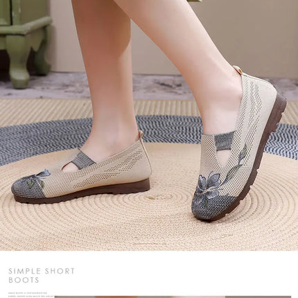 Women's Summer 2025 Breathable Soft-Soled Non-Slip Leisure Mesh Embroidered Flats