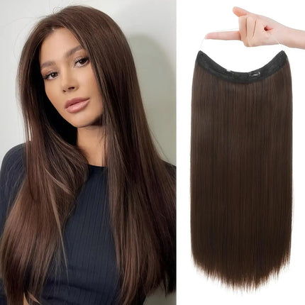 Real Human Hair Halo Hair Extensions with Invisible Wire Adjustable Band Secret Clip-in Extensions for Women 2 Oz Medium Brown