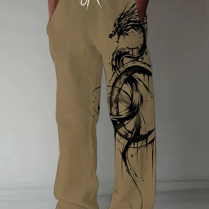 Spring Summer New Men's Cool Touch Trousers Dragon Print Stretch Breathable Trousers Hawaii Beach Drawstring Trousers