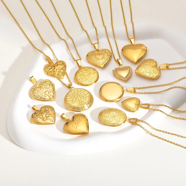 Vnox Light Heart Locket Pendants for Women Men Openable Photo Frame Glossy Stainless Steel Necklaces Family Love Collar