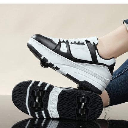 Four wheel roller shoes Boys girls walking shoes Casual outdoor sports slide and shrink school students pulleys shoes sneakers