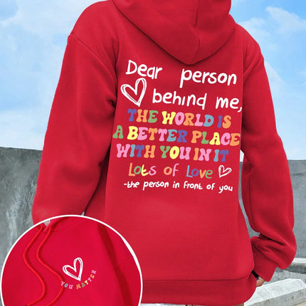 Dear Person Behind Me Hoodie Women Colored Letters Warm Fleece Woman Hoody Fur-liner Spring Autumn Hoodies Y2K Casual Tops