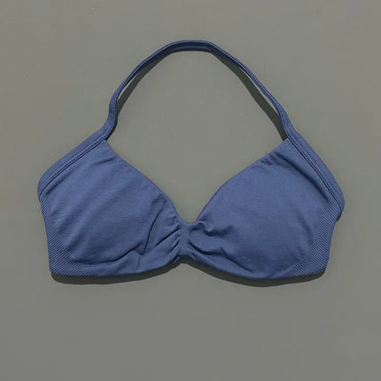 HISTELLO Impacts Strappy Bra Gym Top Women High Support Thin Strap Halter Sports Seamless Bra Scrunch Push-up Workout Yoga Tanks