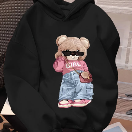 Cute Bear Cartoon Print Hoodie Casual Long Sleeve Pullover with Hood Fashion Casual HipHop Sweatshirt Harajuku Unisex