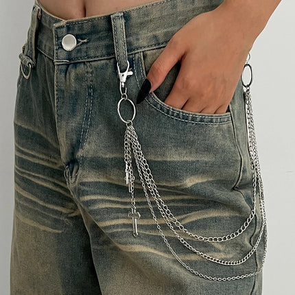 Hot Sale FashionSalircon Punk Multilayer Metal Star Pendant Pant Chain Hip Hop Waist keychain Jeans Chain Women Trendy Jewelry A