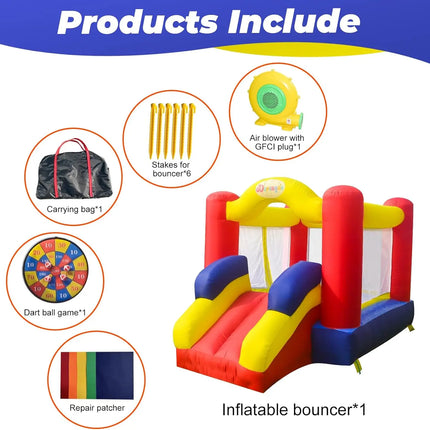 Outdoor Bounce House with Slide Inflatable Bouncer Backyard Playground Sets with Blower, Dart Target Game for Kids 6.6x9.6x5.8ft