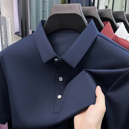 Men's Fashion Mulberry Silk Polo Shirt Soft Silky Touch Fabric Short Sleeve For Business And Daily Use